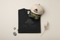 Natural Camo Cap + Black Tee screen print