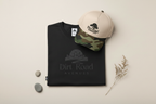 Natural Camo Cap + Black Tee screen print